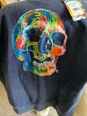 Robert Graham Navy Crewneck with Multicolor Neon Skull
